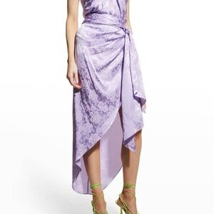 Ronny Kobo Lavender Floral Satin Jacquard Silk Midi Skirt Size Small